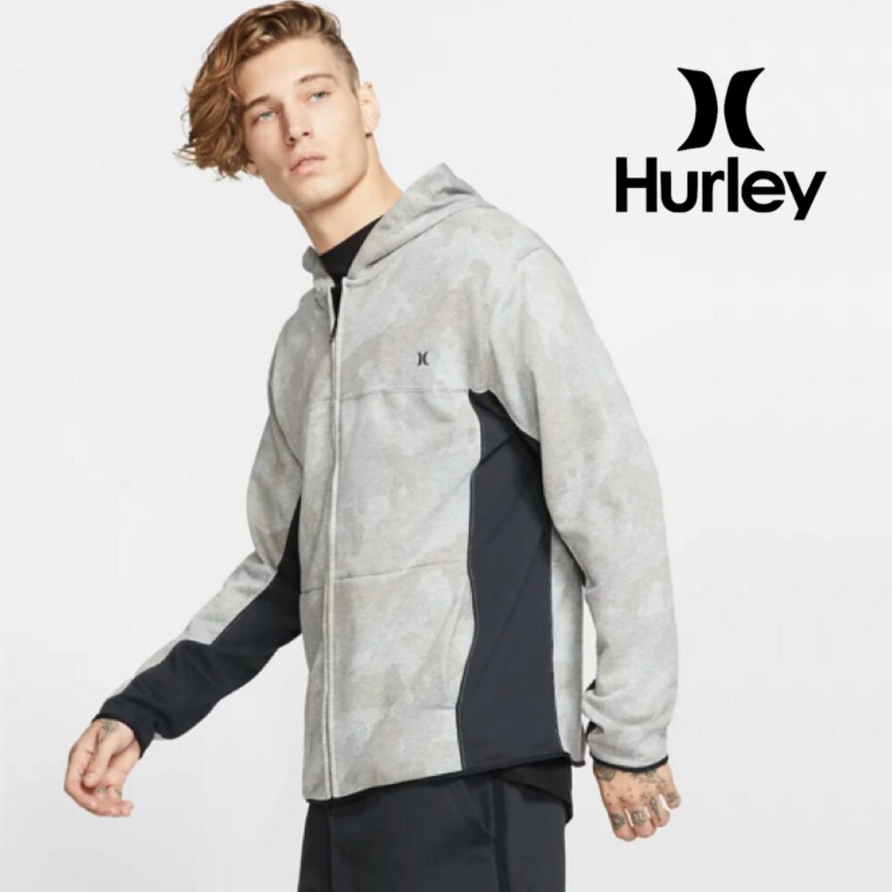 Hurley Dri-FIT Natural Fleece Full Zip Hoodie Gray Camo Mens XL